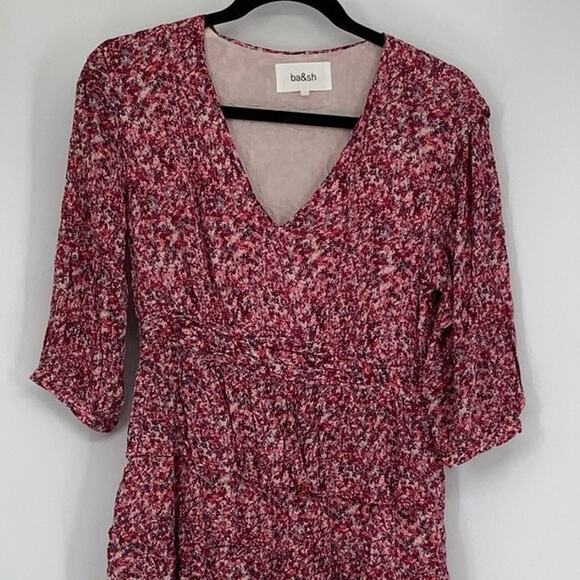 Ba&sh Size 1 US Small Fuchsia Robe Nina Mini Dress Floral 3/4 Sleeve OS17-9 - Picture 6 of 11
